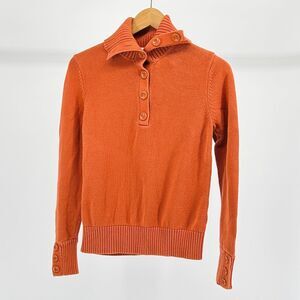 August Silk Burnt Orange 100% Cotton Half Button Ribbed Turtleneck Size M